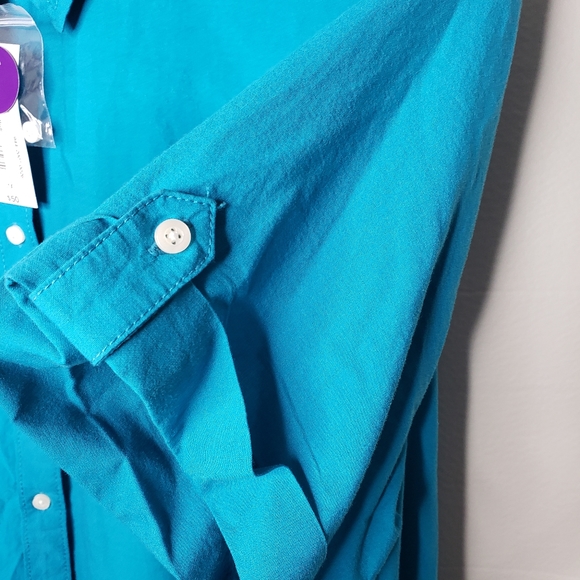 East 5th Woman Blouse Turquoise Short Sleeve Button Front Plus Size 1X Top NWT - Picture 6 of 8
